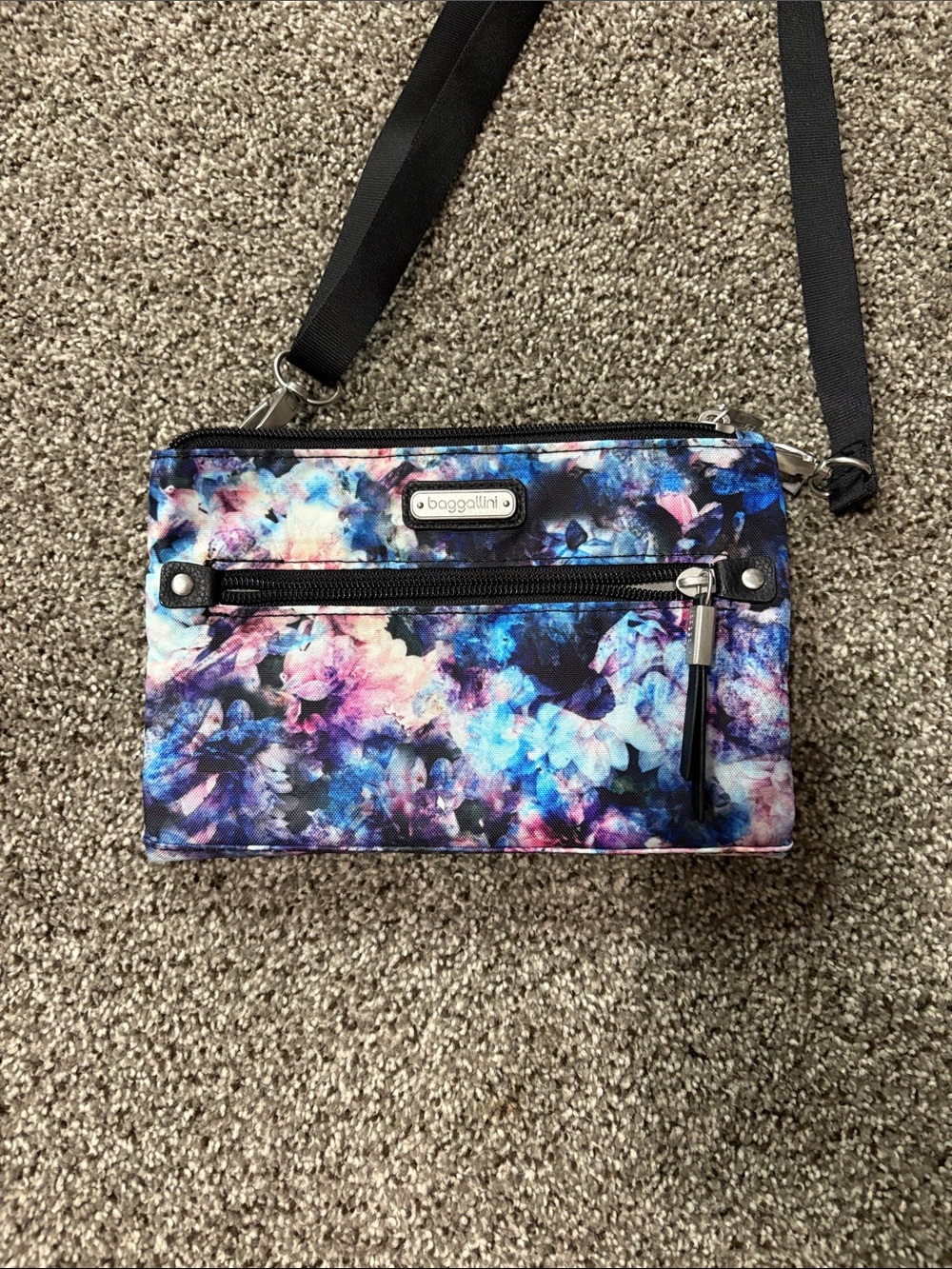 Baggallini Floral Print Crossbody in Blue, Pink, Purple